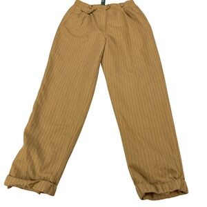 Vintage 90s Lauren Ralph Lauren Tan Pinstripe Pleated Wool Trousers Size 12 USA